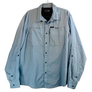Wrangler‎ Outdoor Long Sleeve Fishing Shirt Blue Nylon Blend Button Vented XL